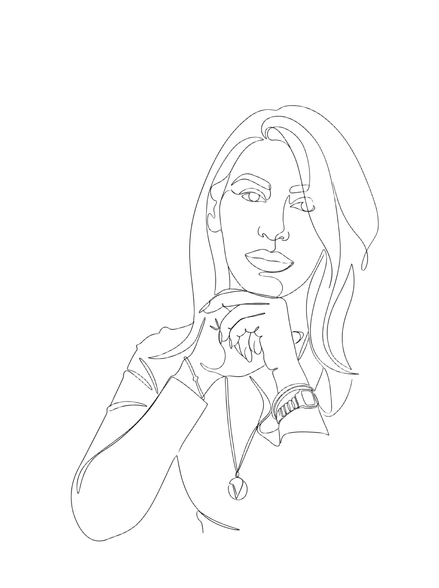 Line-drawing sketch of the founder.